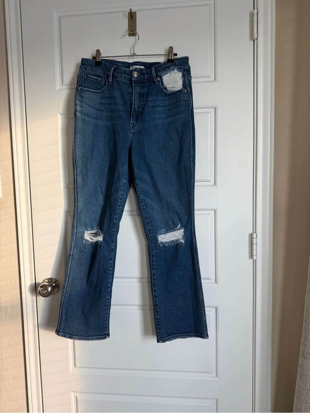 Good American Distressed Mid-Rise Blue Jeans